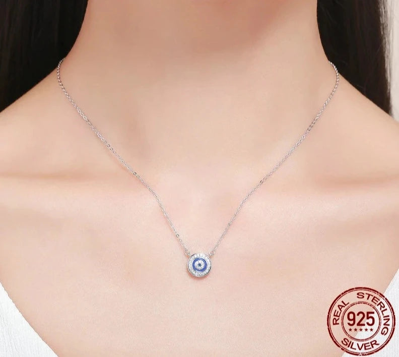 Silver Blue Lucky Eye Guardian Eye Pendant Necklace