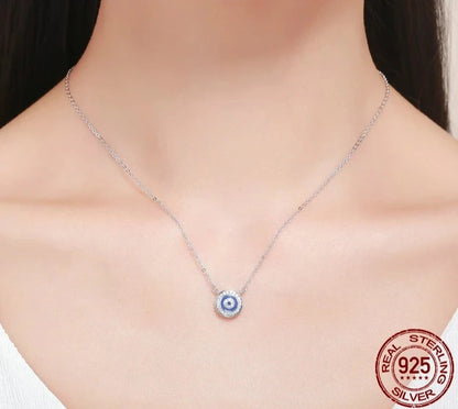 Silver Blue Lucky Eye Guardian Eye Pendant Necklace