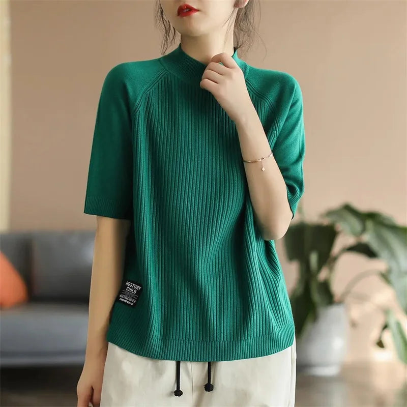 Solid Color Half High Collar Pullover