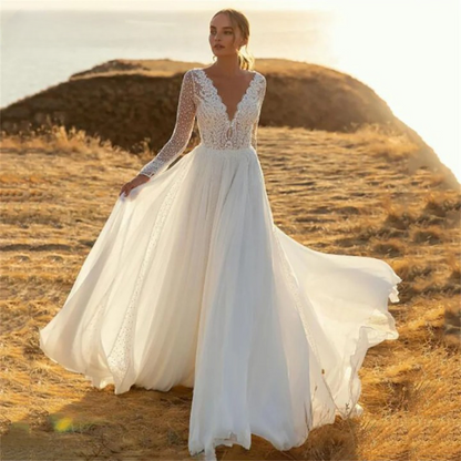 Chiffon Wedding Dress Long Sleeves