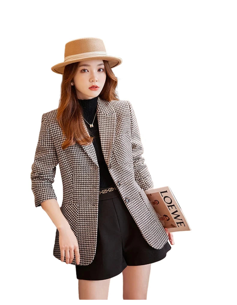 Plaid Blazer Tempeament Wool