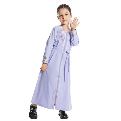 Kids Girls Zipper Front Open Abaya