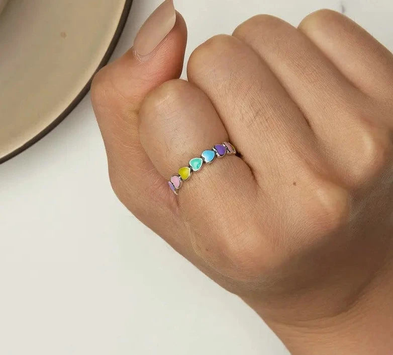 Sterling Silver Rainbow Heart Finger Ring