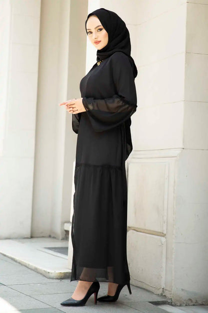 Skirt Chiffon Detaylı Abaya Black