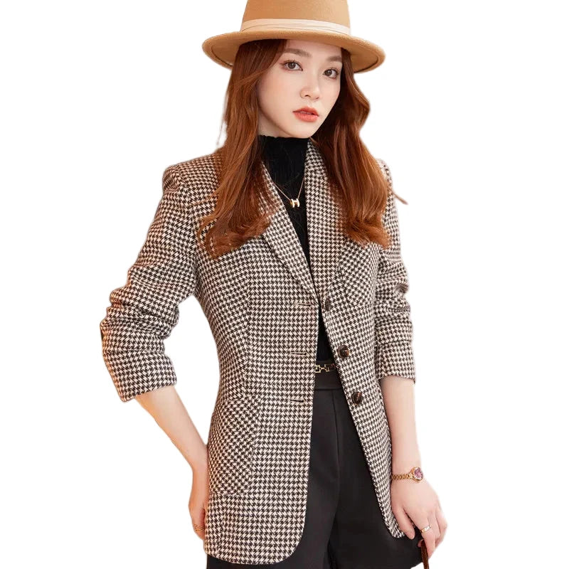 Plaid Blazer Tempeament Wool