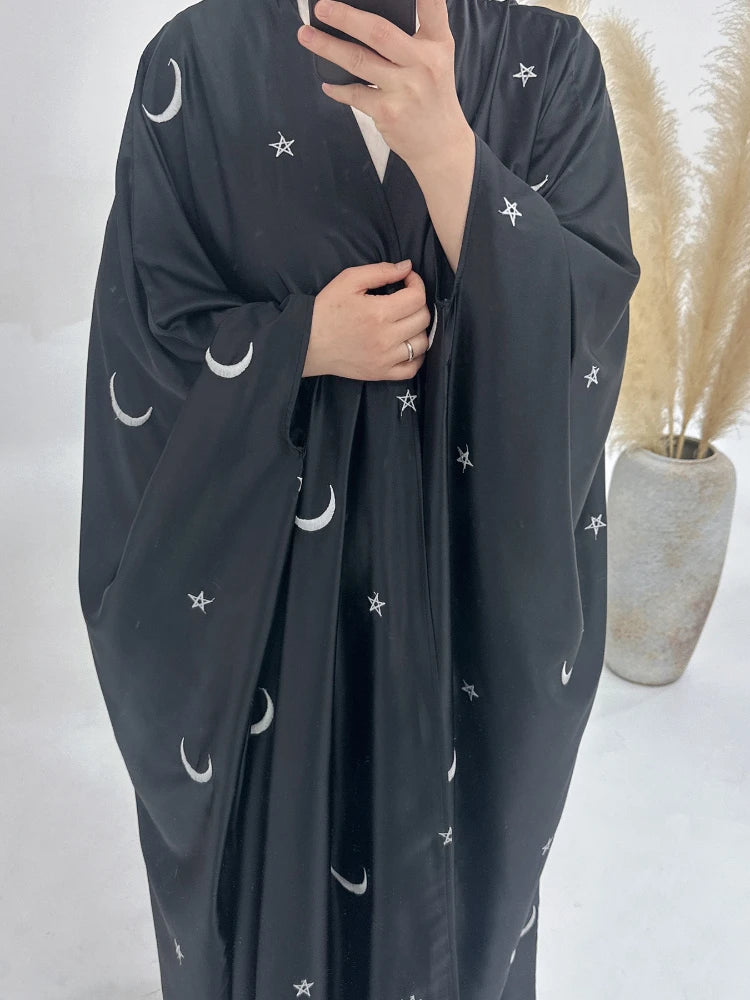 Moon Embroidery Satin Abaya