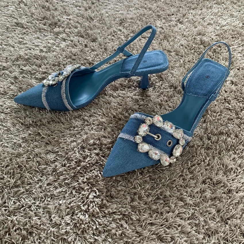 Denim Rhinestone Glitter  Heels