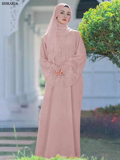 Lace Floral Long Abaya With scarf