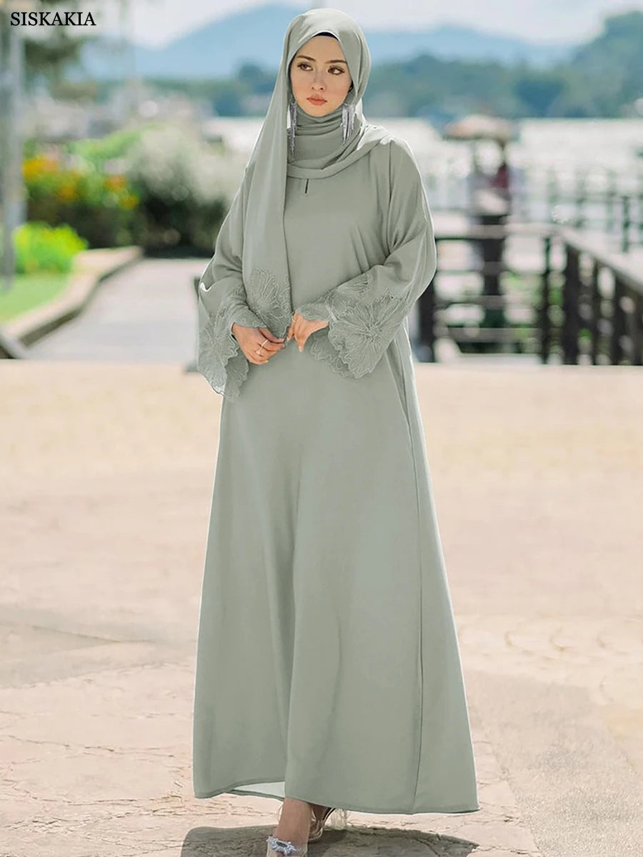 Lace Floral Long Abaya With scarf