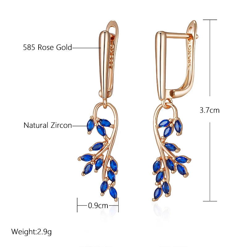 Blue Natural Zircon Leaf Shape Earring