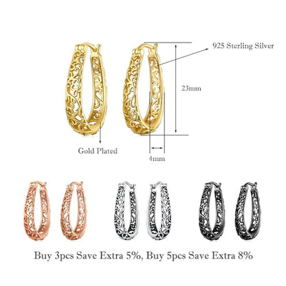 18K Gold Plated Filigree Hoop Earrings