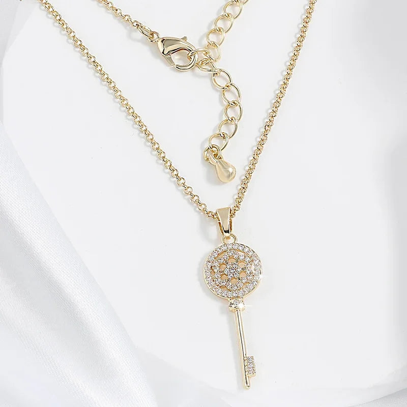 Personality Key Shape Zircon Pendant Necklaces