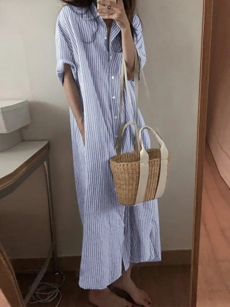 Long Shirt Dress Summer Lapel Nec