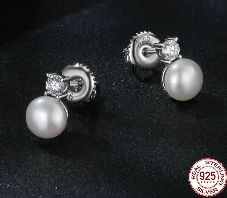 Silver Freshwater Pearl Stud Earrings