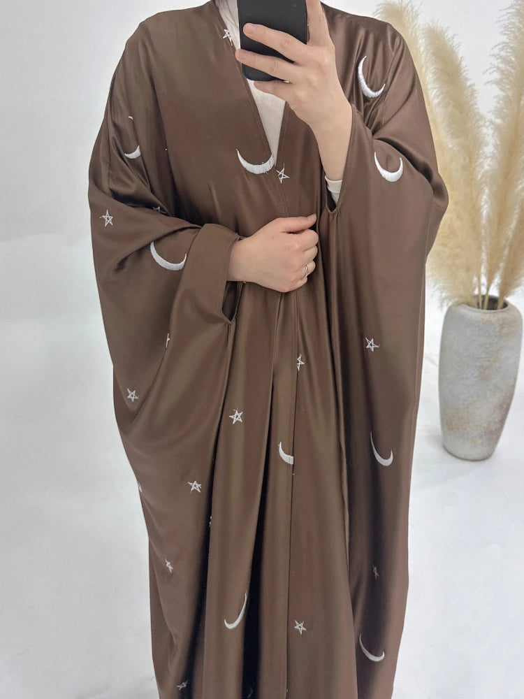 Moon Embroidery Satin Abaya