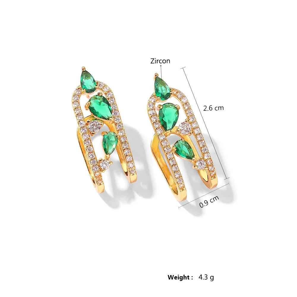 Green Zircon U Shaped Stud Earring