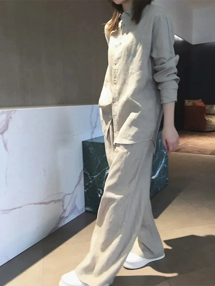 Linen Suit  Set Loose Trousers