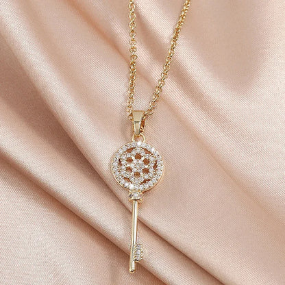 Personality Key Shape Zircon Pendant Necklaces