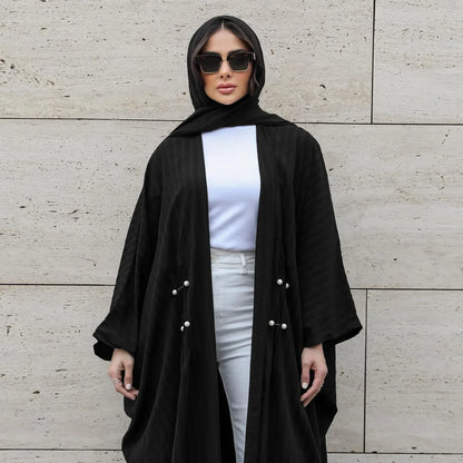 Striped Open Abaya Bat Sleeve