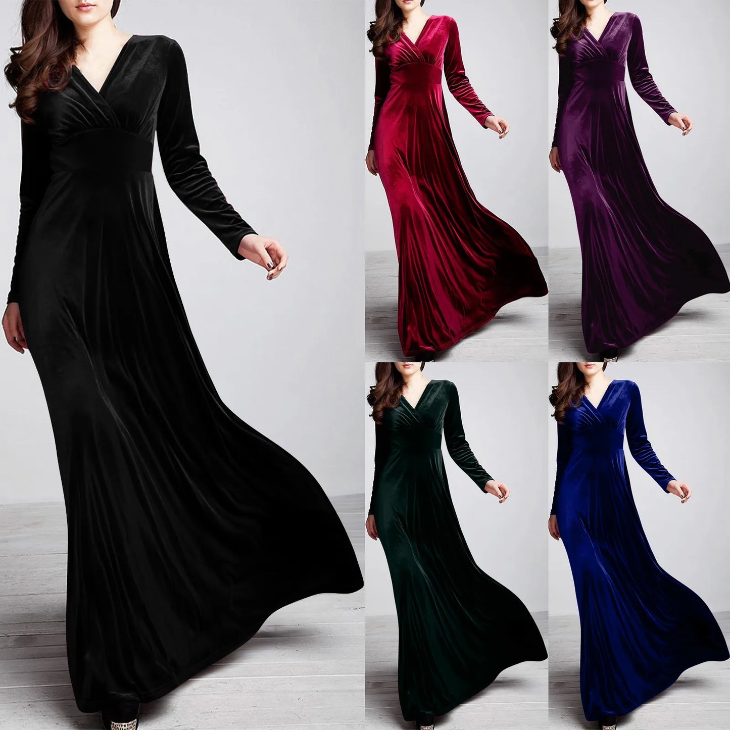 Velvet V-Neck  Long-Sleeved