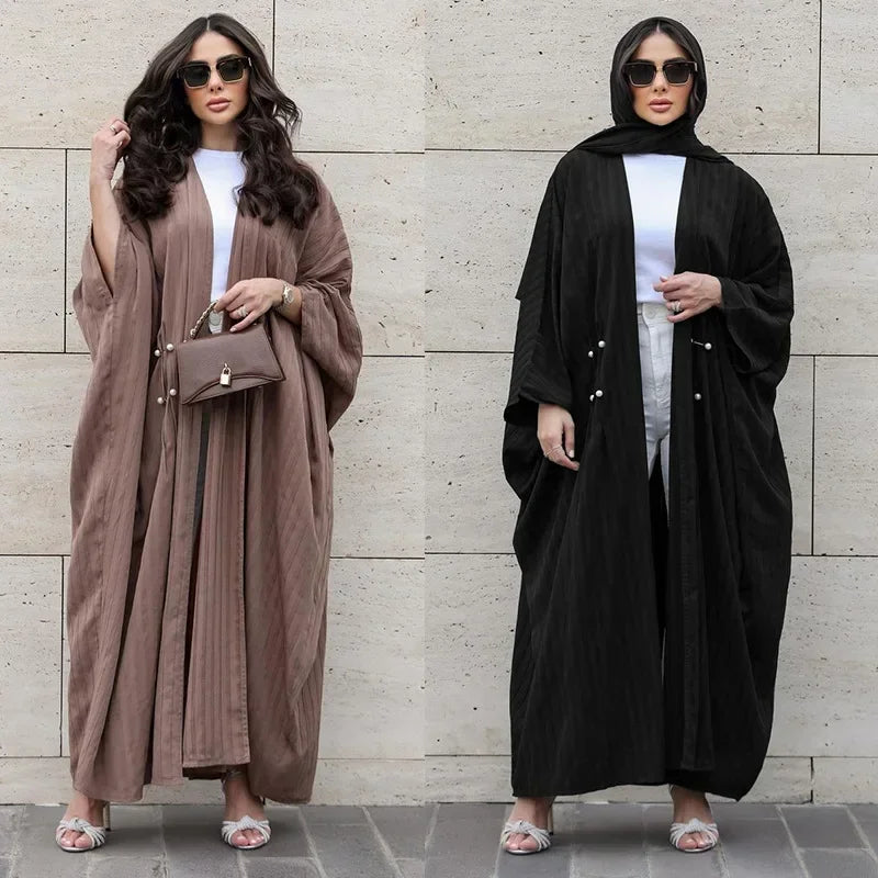 Striped Open Abaya Bat Sleeve