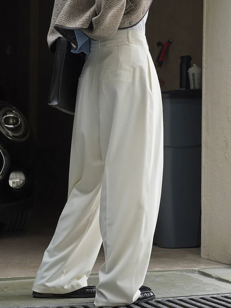 Apricot Pleated Wide Leg Long  Pants