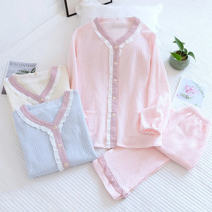 100%cotton crepe V-neck set