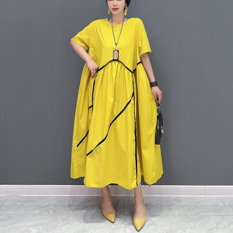 Casual Yellow Black Long Dress