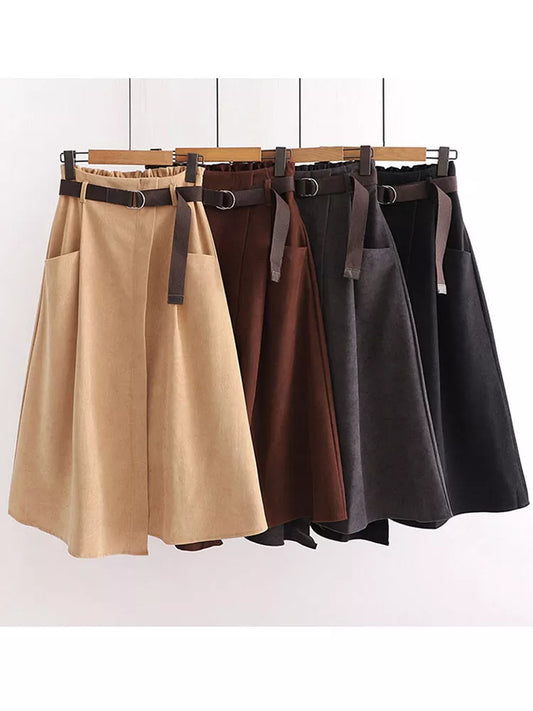 High Waist Irregular Pockets Midi Skirts