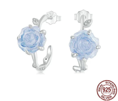 Silver Rose Flower Earring Studs