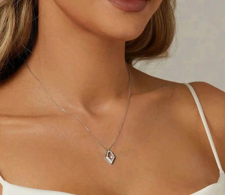 Geometric Necklace White Gold Plated