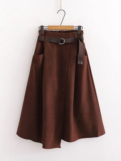 High Waist Irregular Pockets Midi Skirts