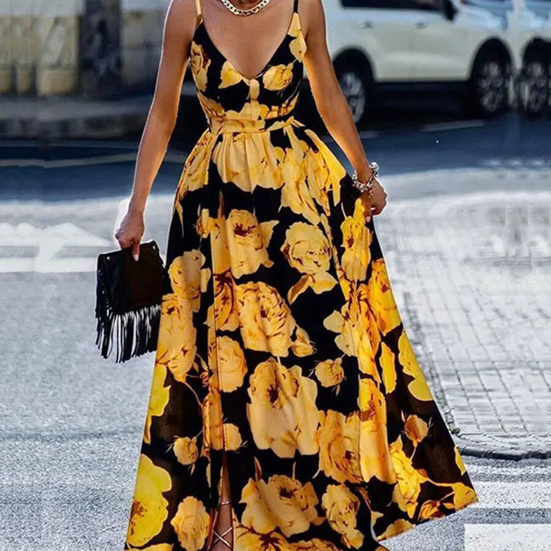 Fashionable V-Neck Printed Dress