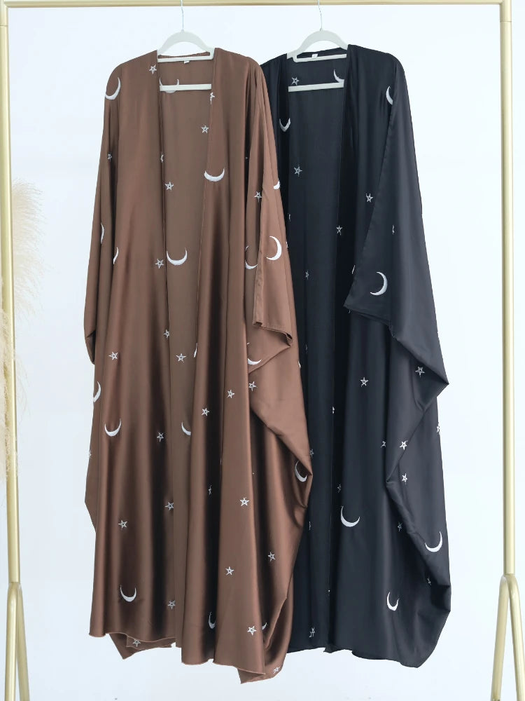 Moon Embroidery Satin Abaya