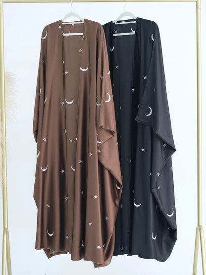 Moon Embroidery Satin Abaya