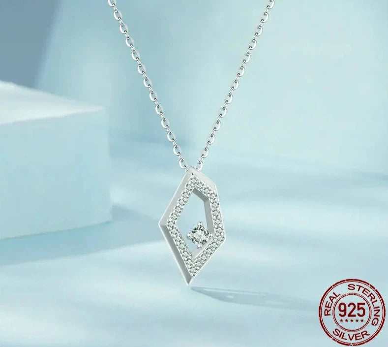 Geometric Necklace White Gold Plated