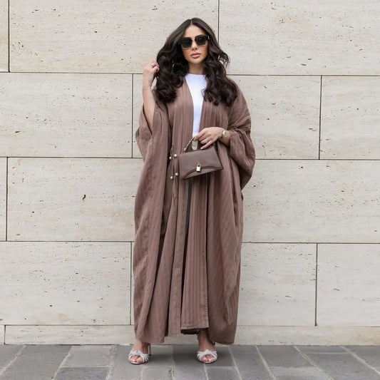 Striped Open Abaya Bat Sleeve