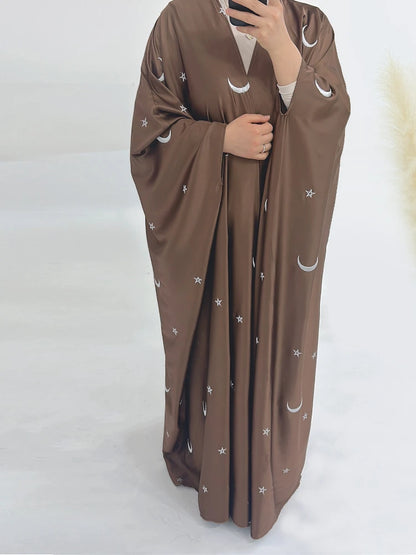 Moon Embroidery Satin Abaya