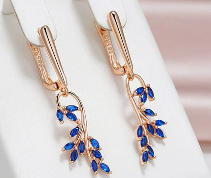 Blue Natural Zircon Leaf Shape Earring