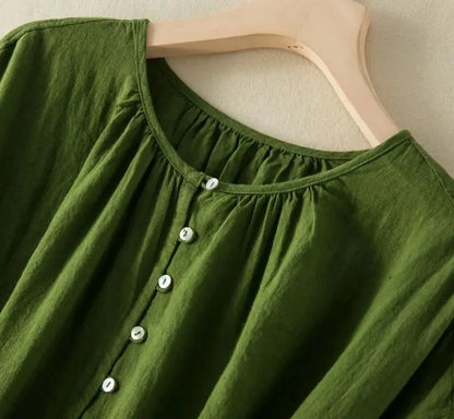 Green Solid Casual Round-Neck