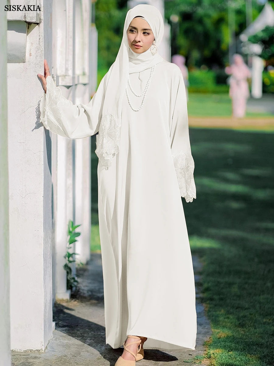 Lace Floral Long Abaya With scarf