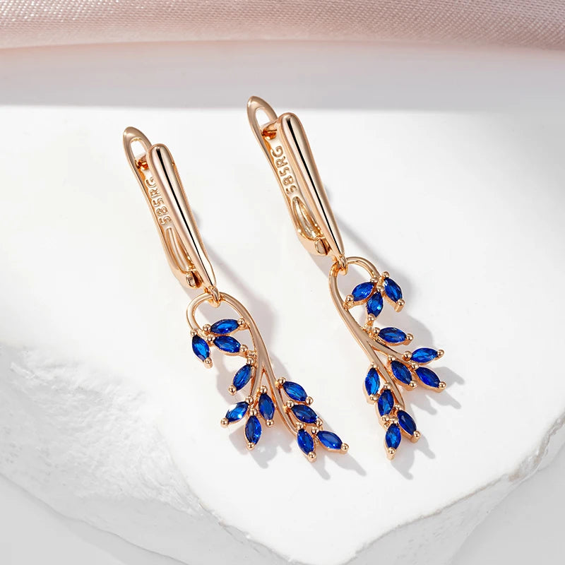 Blue Natural Zircon Leaf Shape Earring