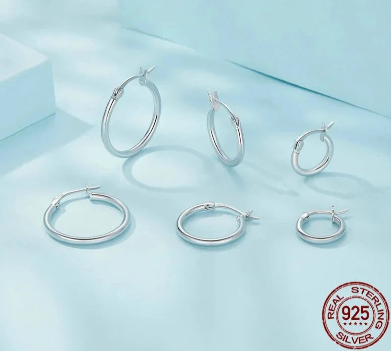 Hoop Earrings, 14K White Gold Plated