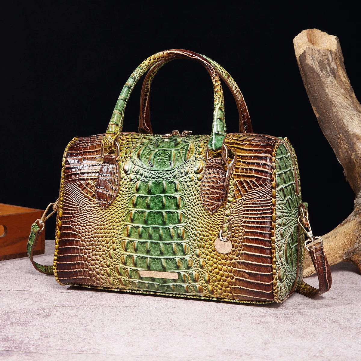 Ombre Crocodile Embossed Boston Handbag