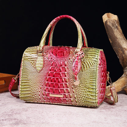 Ombre Crocodile Embossed Boston Handbag