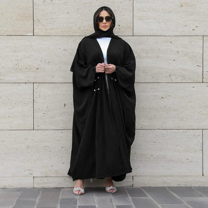 Striped Open Abaya Bat Sleeve