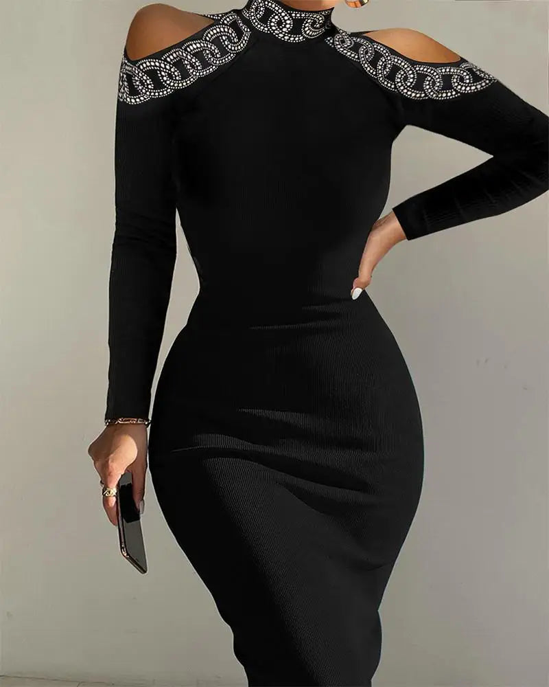 Rhinestone Contrast Mesh Long Sleeve