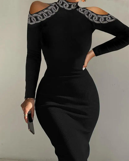 Rhinestone Contrast Mesh Long Sleeve