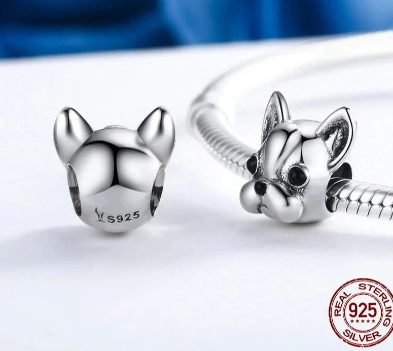 Silver Loyal French Bulldog Bead Animal