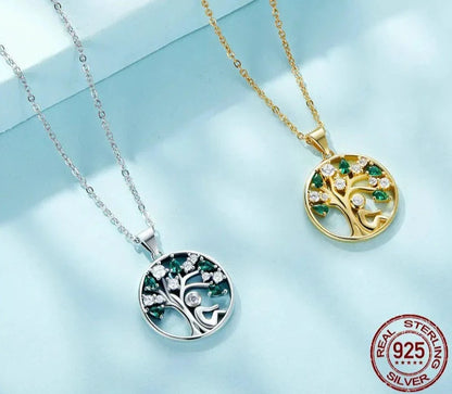 Silver Tree of Life Necklace for Women, 14K Gold Plated